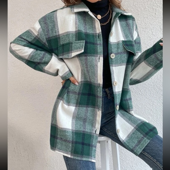 Plaid Stripe Oversized Flannel Shirt Shacket green - Picture 7 of 9